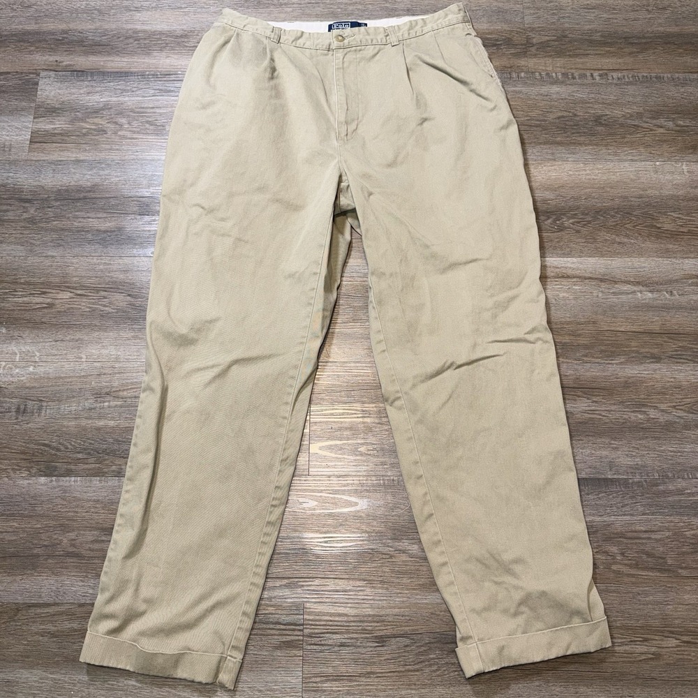 Polo Ralph Lauren Hammond Pleated Chino Pants Mens 38W x 32L Beige Khaki Color